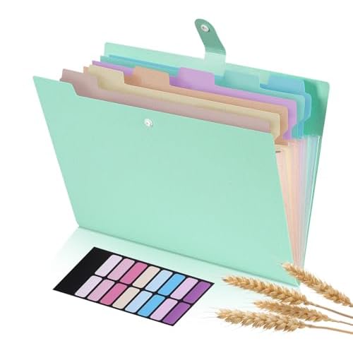 Accordion File Organizer with 7 Pockets,Eco-Friendly Wheat Straw Expanding File Folder,A4/Letter Size Portable Document Folder with Labels and Snap Cl