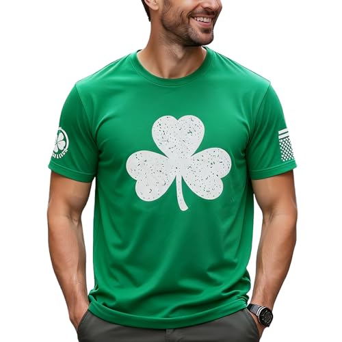 LKNZNN St Patrick's Day Shirts Men:Lucky Irish Shamrock Crew Neck Graphic Short Sleeve Higher Quality Printed T-Shirt