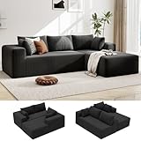 Mvpipi Boneless Couch with L-Shape Chaise, Cloud Sectional Sofa w/27.56' Deep Seat, Corduroy Comfy Sectional Couches for Living Room, No Assembly Oversized Foam Couch, Apartment/Bdrm Friendly, Black