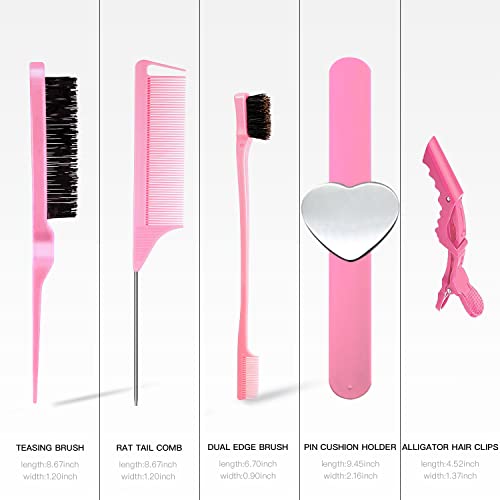 9 Pcs Hair Braiding Tools Set, Include 1 Magnetic Pin Wristbandand Wrist Sewing Pincushion 1 Nylon Teasing Brush 1 Edge Brush 1 Rat Tail Comb Parting Comb With 5 Hair Clips For Women Girls #TOP1