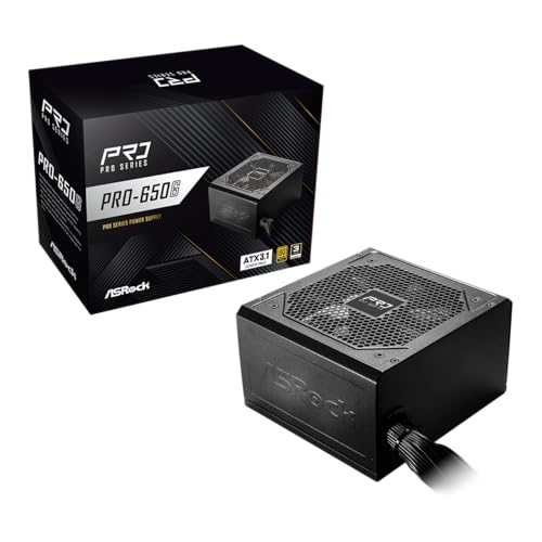 Image of ASRock PRO-650G Power Supply - 650W 80 Plus Gold Certified, ATX 3.1 Ready, 120mm Fan, Full Protection Circuit, 3-Year Warranty