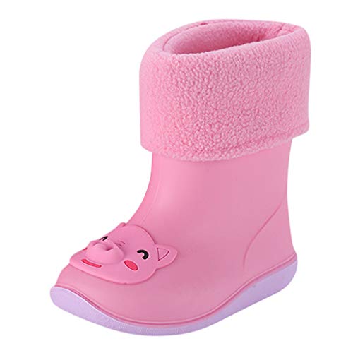 Kids Boys Girls Wellies Waterproof Rain Boots Warm Fleece-Lined Cartoon Unisex Children Wellington Boot Snow Booties