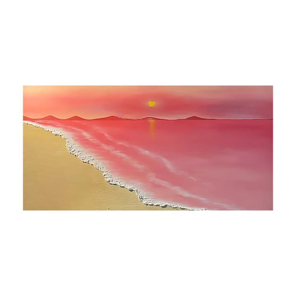LCDIUDIU Painting, Modern Abstract Pink Sea Wave Sunset Scenery Artwork Frameless Hand Oil Paintings On Canvas Wall Art For Living Room Bedroom Office Home Decor,150X300Cm(60X120Inch)