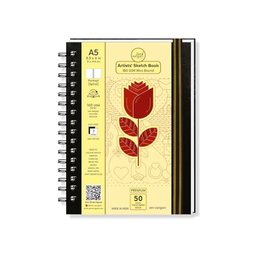 Image of Zen Sangam A5 Wiro Bound 160 GSM Sketchbook | 50 Sheets(100 Pages) Size 21x14.8cm | Ideal for Students, Adults, Home, School, Beginners, Professional Drawing, Sketching, Mandala | Artist Drawing Book