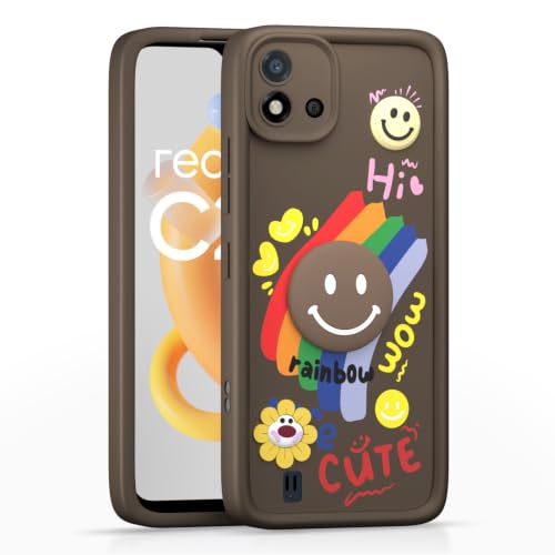 Image of Pikkme Back Cover for Realme C20 | Soft Silicone| Cute Rainbow Smile & 3D Cartoon Flower Design | Shockproof Raised Camera Protection Bumper Case (Brown)