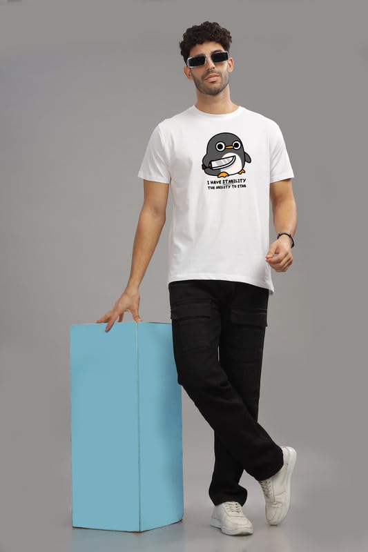 Image of XENOVAURBAN Men's Graphic Printed RN-Penguin Round Neck Regular and Plus Size Cotton T-Shirt