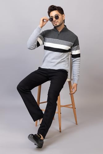 Image of ColorChakra Mens Woolen Sweater for Winters Striper Cardigan Wool Pullover