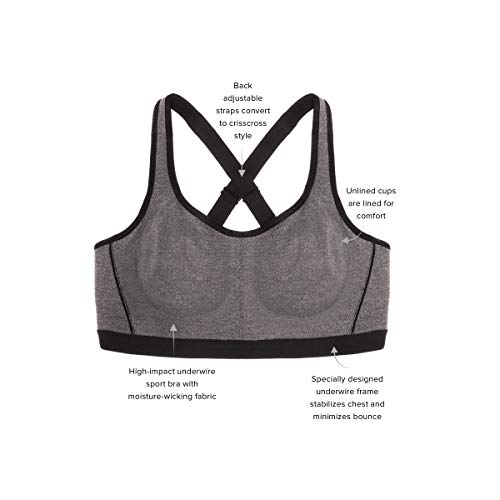 Wacoal Womens Underwire Sports Bra, Grey Heather, 36G Us #TOP4