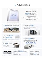 MINIS FORUM UM880 Plus Mini PC mit AMD Ryzen 7 8845HS(8C/16T, bis zu 5.1GHz),Mini Computer Radeon 780M Grafik 32GB DDR5 1TB PCIe4.0 SSD,OCuLink,5xUSB Port,Triple Display mit HDMI+DP+USB4,Wifi6e – Ansicht 2