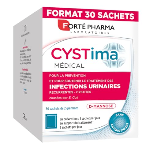 Forté Pharma - Cystima Medical - Dispositif medical - Cystites, infection urinaire femme, Prévention et traitement - D mannose d'origine végétale - Solution 100% naturelle - 30 Sachets, 1-2/jour