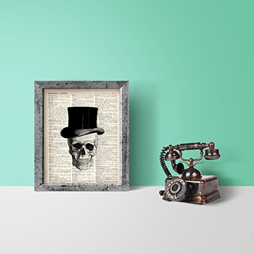 Akeke Skull Decor Vintage Dictionary Art Print Two Set - Skull Decorations Gentleman Lady Hat - Bone Art Wall Decor 8X10 Inch Unframed Skull Couples Gifts For Women Men #TOP1