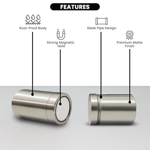 Image of 3 Inch Door Stopper Pipe Magnetic /Stopper for Main Door /Stainless Steel Heavy Duty Magnet Door Stops /Door Back Stopper for Home /Office /Hotels - (Pack of 2) - SS Finish-| 3 Years Warranty |