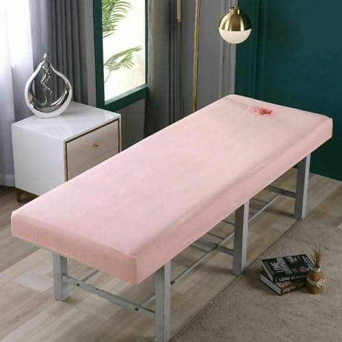 Yunzhou Massage Table Sheets Massage Bed Cover with Face Hole Fitted Sheets Washable Reusable Massage Table Cover for 80cm or Less Massage Bed (190 * 70cm Pink)