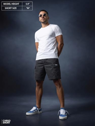 Image of Veirdo Men Twill Woven Cargo Shorts Lightweight Summer & Outdoor Wear Drawstring Waist Multi Pocket Design Adjustable Fit Comfortable, (S to 2XL)