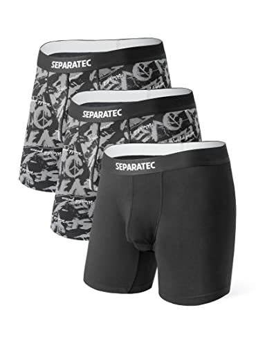 Separatec Men's Dual Pouch Underwear Breathable Soft Bamboo Rayon Printing Boxer Briefs 3 Pack