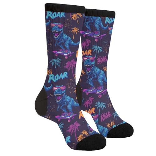Tuaakeo Roaring Dinosaur Socks Funny Novelty Socks Casual Athletic Crazy Crew Socks For Women Men Gifts