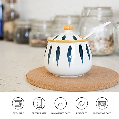 Porcelain Sugar Bowl with Lid and Spoon, 430ml Ceramic Sugar Container for Kitchen and Home, Farmhouse Sugar Jars for Coffee Bar (Leaf) - Image 4