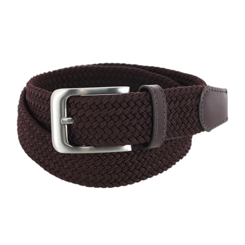 CTM Men's Elastic Braided Stretch Belt with Silver Buckle, S 30-32, Brown
