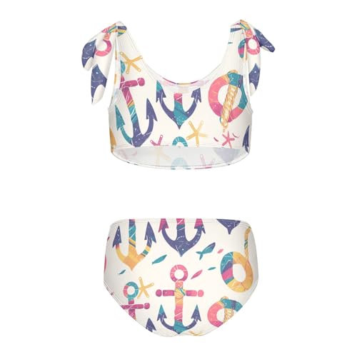 Ocean Themed Simple Anchors Girl 2 Piece Kids Bikini Set Scoop Neck Bathing Suit Swimming Suits Cute Shoulder Strap2
