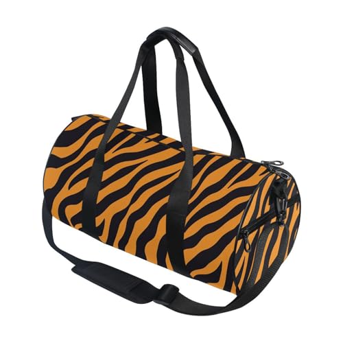 Tiger Print Sports Duffel Bag Durable Full Print Barrel Gym Bag with Large Main Pocket, Side Zippered Compartment for Training Gear Sportswear and Travel Essentials