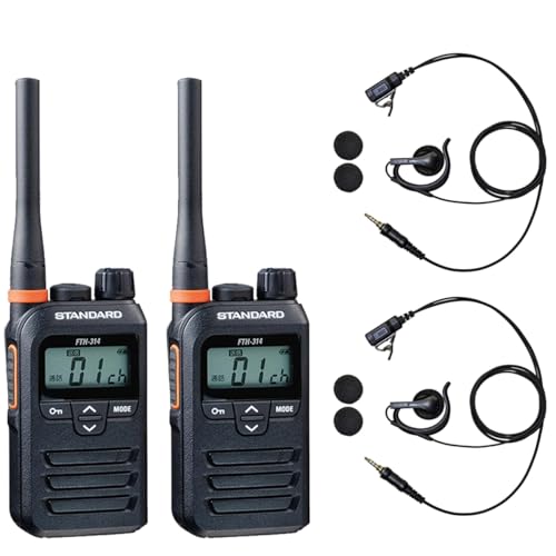 スタンダード STANDARD 防塵・防水・中継器対応 特定小電力 トランシーバー FTH-314 ノーマルアンテナ + 対応 BLUE CENTURY イヤホンマイク セット(オープンイヤー型イヤホンマイク【W025】セット,2台)