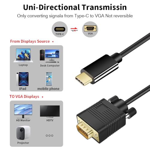 Cable USB C a VGA de 10 pies para MacBook Pro y iPhone 15 4