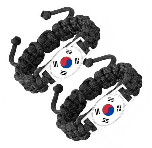 ZENRUIMING Lot de 2 bracelets tressés faits à la main avec drapeau de la Corée du Sud, bracelet réglable en verre de cristal, souvenir de voyage de la Corée du Sud, accessoire de fête nationale des