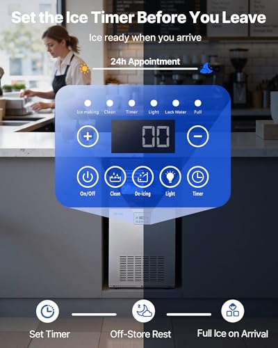 Image of VEVOR Commercial Ice Maker Machine with Pump, 120 lbs /24h with 30 lbs Storage Capacity, Built-in /Freestanding /Under Counter, Stainless Steel Ice Maker with LED Display & Self-Cleaning, for Home Bar