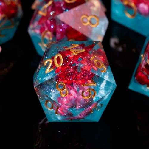 image for Fugacity DND Dice Set,Handmade Sharp Edge 7 Piece Resin Dice-Dungeons 
