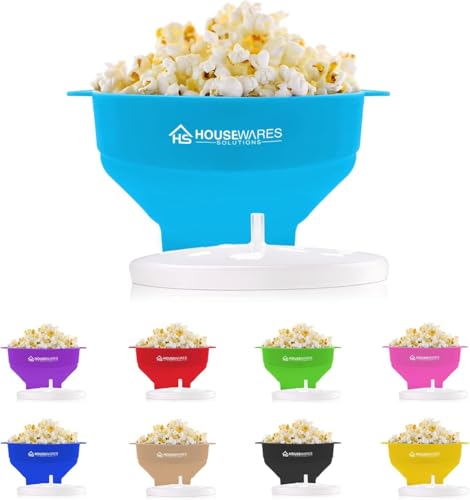 Collapsible Silicone Microwave Hot Air Popcorn Popper Bowl With Lid and Handles - Aqua - Image 7