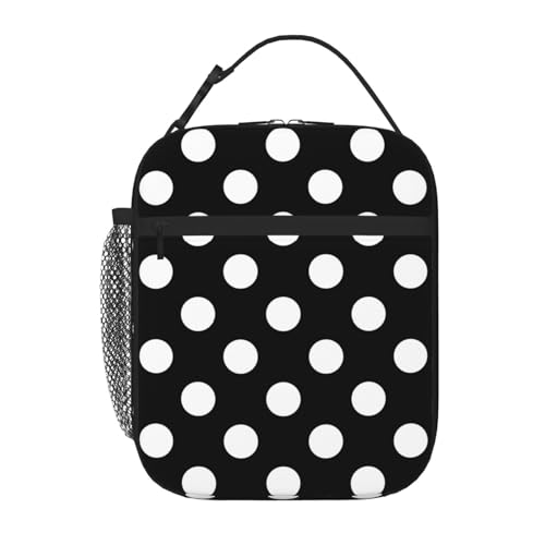 Black And White Polka Dot Insulated Lunch Bag Reusable Cooler Lunch Box Portable Leakproof Thermal Container Tote Bags for Girls Boys School Travel