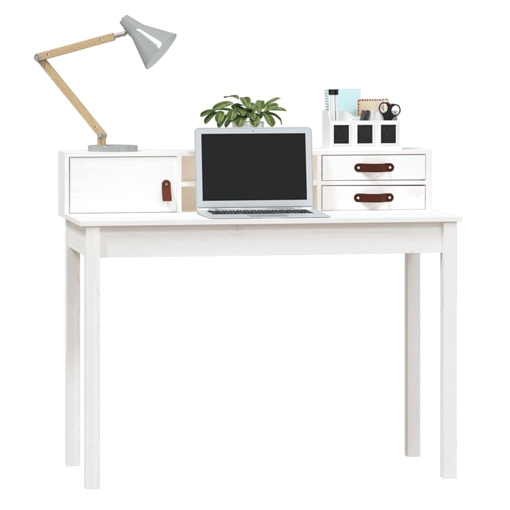 INLIFE Mueble Escritorio Despacho, Blanco 110 x 50 x 93 cm Madera Maciza de Pino, 13,6 kg, 823530