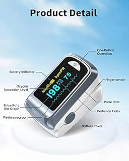 Pulsossimetro da Dito, Saturimetro da Dito Professionale, Saturazione di Ossigeno nel Sangue, Misurazione SPO2 e Frequenza Cardiaca, Ossimetro per Uso Domestico e Sportivo Batterie non Incluse