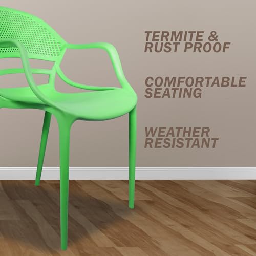 Image of DIYA Sunset Garden Plastic Chair |Outdoor Balcony Arm Chair for Lawn & Home | UV-Resistant PP Body, Strong Build, 1-Year Warranty - Set of 2 (Green)