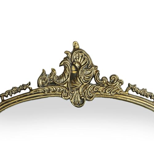 Image of Full Length Mirror with Ornate Frame Tall Standing Floor Mirror for Bedroom, Dressing Room & Living Room (Vintage Brass (with Stand))