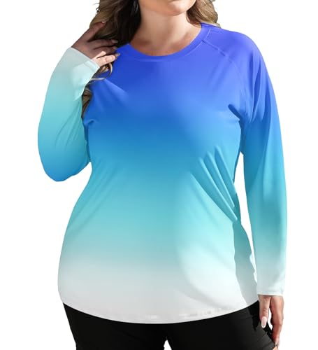 COOTRY Women's Plus Size UPF 50+ Sun Shirts Long Sleeve Workout Hiking Tops UV Protection Rash Guard Quick Dry Swim Shirt