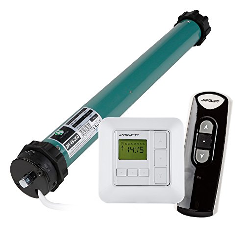JULIUS MAYER Motor tubular electromecánico JM45-250 (25Nm | SW60) para persianas + JAROLIFT Sevenlogic Comfort Funk Reloj conmutador + Mando a distancia de 1 canal TDRC 01
