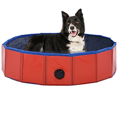 FAMIROSA Foldable Dog Swimming Pool Red 31.5
