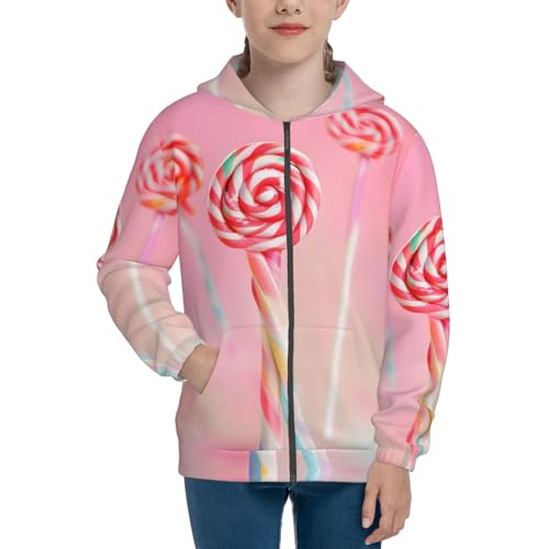 Colorful lollipop Print Girls Athletic Zip Up Hoodies,Sweatshirts with Pockets Long Sleeve Hooded Jackets, for 7-18 Y2