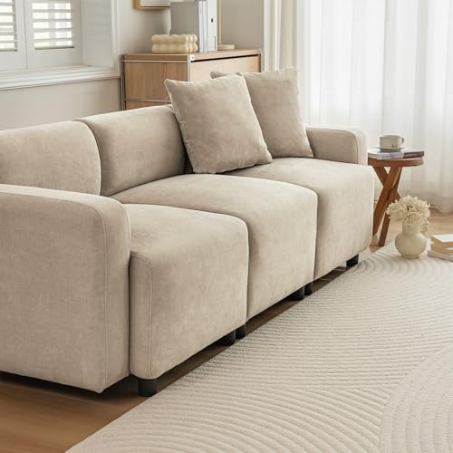 Dolamaní 3 Sitzer Sofa Modern Wohnzimmersofa Beige 211 x 67 x 71 cm, Gästesofa Kleiner 3er Sitzsofa mit Kissen – Bild 6