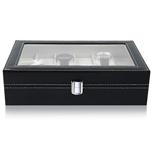 Ohuhu Watch Box, Watch Box Organizer For Men Watch Case Watch Holder - 12 Slot Watch Display Pu Leather Real Glass Lid Watch Storage Jewelry Organization For Men And Women Perfect Birthday Gifts #TOP4