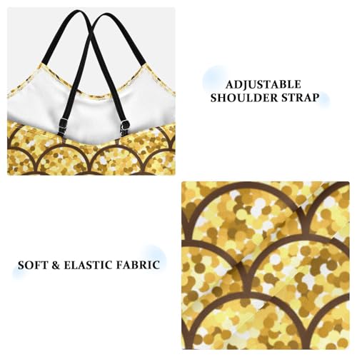 CHIFIGNO Gold Gradient Mermaid Scales Girls' One-Piece Swimwear, Quick Dry Swimsuits for Girls Crossback Kids Swimsuit for Beach 7-8 Years3