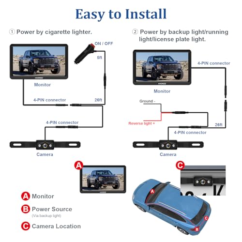 Image of Wired Backup Camera for Truck 7 Inch Monitor Kit Easy to Install in 15 Minutes Starlight Night Vision for Backing Up, HD 2K Rear View Camera with Monitor for Cars Trucks SUVs