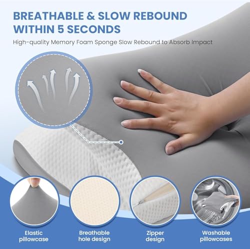 Image of JINXIA Cervical Neck Pillow for Sleeping, Odorless Memory Foam Pillows & Cooling Cover, Ergonomic Orthopedic Neck Support Pillow for Side Back Stomach Sleepers, Neck and Shoulder Pain Relief, Gray
