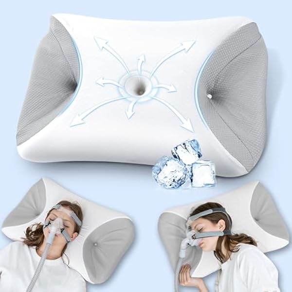 HOMCA CPAP Poduszka dla osób śpiących na boku poduszka z pianki Memory Foam na bezdech senny odpowiednia dla wszystkich użytkowników masek CPAP redukuje wycieki powietrza Z chłodzącą poszewką