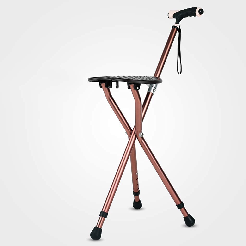 Taburete de bastón, Asiento de Silla de bastón de 3 Patas, Asiento de bastón de 3 Patas, Combo de Silla de bastón, bastón Plegable, con luz LED, Ligero y Ajustable, Ideal para viaj