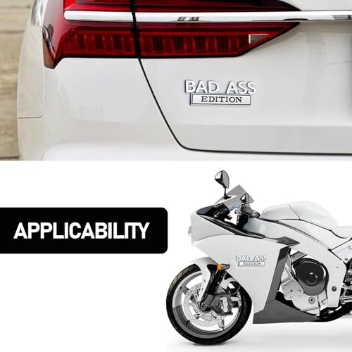 Image of 1 PC Car Fender Decorative Badge Decal, 3.93 inch x 1.33 inch Three-Dimensional Bad Ass Edition Alloy Tailgate Front Grille Hood Decal, Retrofit Parts, Suitable for Most Car Models (Silver & Black)