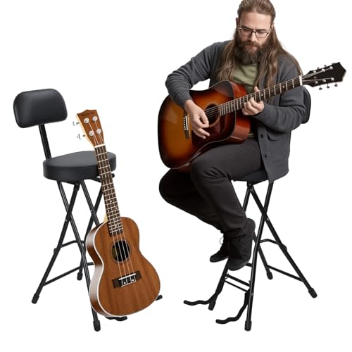 euppaury Folding Guitar Stool with Guitar Stand, Musician Chair with