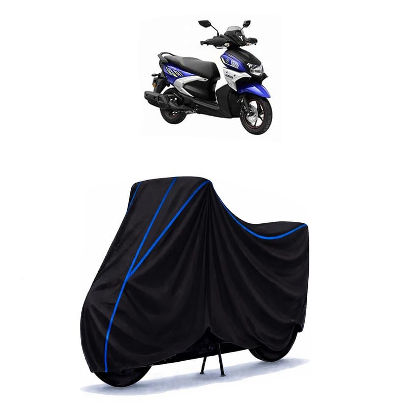 Image of Scooty Cover Water Resistant for Ray ZR | Universal Scooter & Bike Cover | Heavy Duty UV Dust, Rain & Scratch Protection | Elastic Fit All Weather Indoor Outdoor | Black with Blue Piping