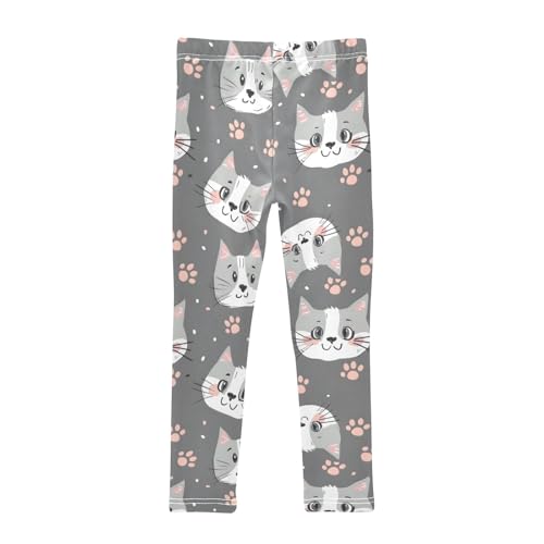 Cat Face Paw Print Girls Leggings Athletic Pants Tights Stretch Bottom2